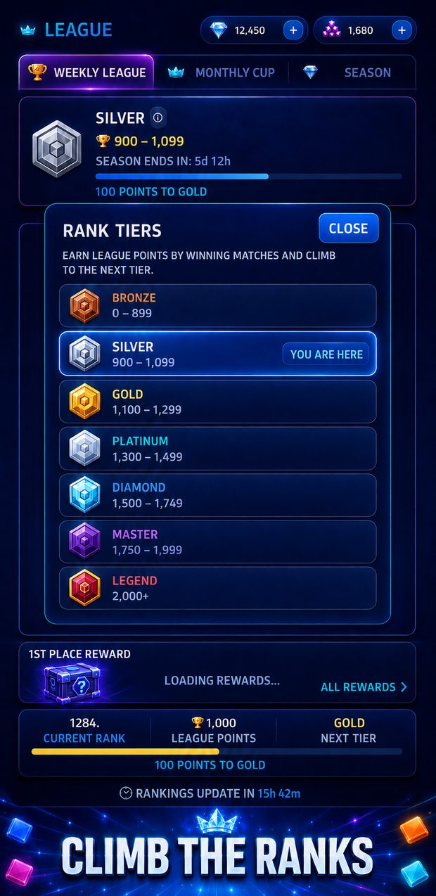 Screenshot of the league and ranking screen